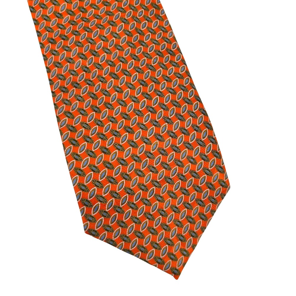Jos. A. Bank Mens Silk Necktie Orange Blue Geometric Oval Pattern Formal Tie